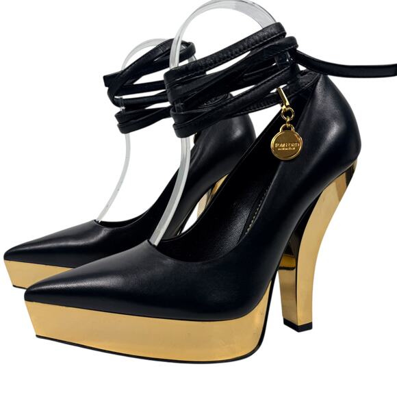 New Tom Ford Lux Nappa Leather Tie Platform Heels Black Size 37.5 - Picture 3 of 11